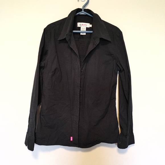 Isaac Mizrahi Black Button Down Stretchy Cotton Shirt (Size S) - Picture 1 of 5